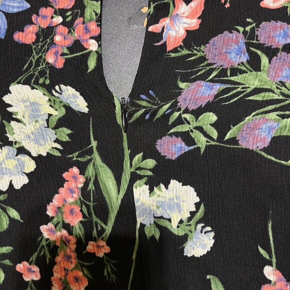 Lush Romper Black Floral Long Sleeve Keyhole Opening XS Extra Small Lightweight - Picture 4 of 8